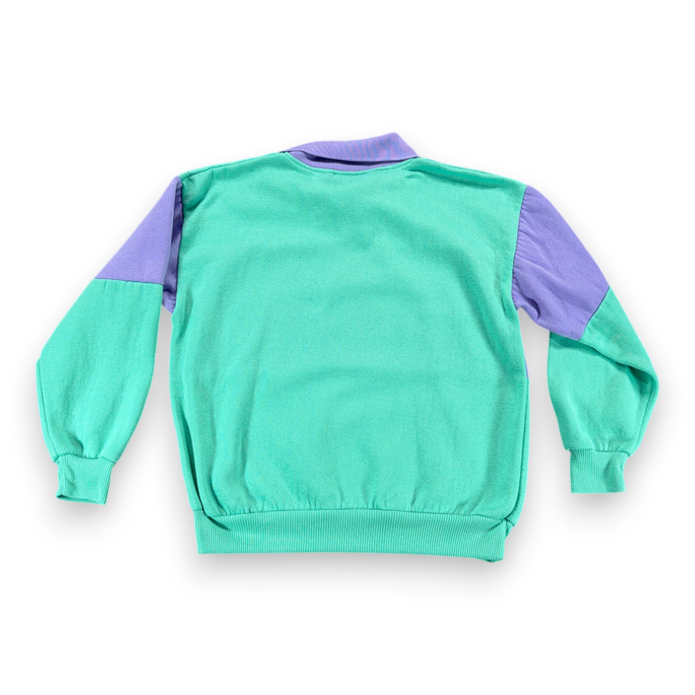 Vintage Colorblock Sweater Womens MEDIUM Green Purple Pastel Polo Sweatshirt 90s - Picture 2 of 7